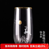 容山堂雪山绿茶杯子双层玻璃杯办公杯泡茶杯水杯家用茶杯小水杯凉杯水具 金银烧雪山绿茶杯-鹿