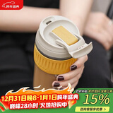 乐扣乐扣（LOCK&LOCK）咖啡杯耐热玻璃水杯子男女学生便携式双饮吸管杯随手杯500ML黄色