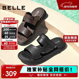 百丽户外两穿凉拖男夏季商场同款牛皮休闲沙滩凉鞋8GF01BL4 黑色 39