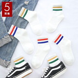 伦洛弗白色袜子女中筒袜韩版ulzzang薄款春秋季网红ins潮百搭学生运动 3白红蓝+2白黄绿