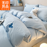 无印良品米奇卡通全棉床上四件套100%纯棉床单被套床笠罩家用宿舍裸睡套件 J米奇浅蓝【100%新疆全棉】 1.8m 床单款 四件套-被套200*230cm
