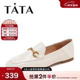 他她（TATA）方头乐福鞋女休闲平底一脚蹬小皮鞋女单鞋春秋款FLC22AM4 米色 39