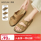西遇平底勃肯凉拖鞋女2025新款夏季外穿一字拖鞋森系新复古回潮凉鞋 棕色 39