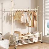 华恺之星衣架落地衣帽架卧室挂衣架带轮可移动落地晾衣架YJ126双层白1.0米