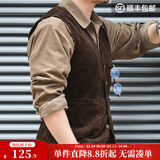 马登工装美式复古猎装马甲灯芯绒背心阿美咔叽坎肩英伦风外套男秋 咖啡色 L