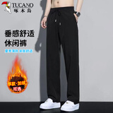 啄木鸟（TUCANO）休闲裤男士夏季纯色百搭直筒长裤子弹力舒适运动裤男装 黑色XL