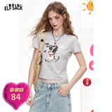 妖精的口袋【骗骗你】治愈萌宠22色短袖t恤女2025年夏季彩色多巴胺宽松上衣 潦草小狗灰色 建议拍大一码 S