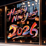 婚恋倾城2026新年装饰窗贴静电贴春节玻璃贴商场过年马年装饰贴画彩色窗花