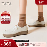 他她（TATA）QQ软糖英伦单鞋女真皮厚底牛津鞋小皮鞋豆豆鞋新7A421CM4 7A421CM4米白（踩跟款-宽版） 37