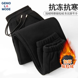 GENIOLAMODE森马集团男士加绒裤子男款秋冬季加厚保暖休闲束脚棉裤 黑色 2XL