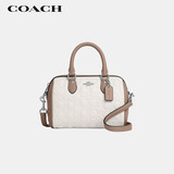 蔻驰（COACH）【品牌直供】女士ROWAN迷你波士顿包白色拼棕色CY744礼物次日达