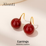 雅伦迪天然红玛瑙银耳饰女独特耳环2025新款爆款高级感轻奢新年耳钩耳钉