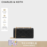 CHARLES&KEITH质感菱格链条小方钱包女包包女包生日礼物新年礼物CK6-10680924 Black黑（新2.0） XS
