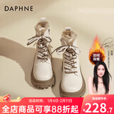 达芙妮秋冬真皮马丁靴女2025最新款厚底增高英伦风短靴加绒加厚雪地靴女 卡其色【超厚绒】 37