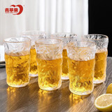青苹果冰川石纹玻璃水杯320ml6只 加厚玻璃杯果汁杯啤酒杯高颜值高款