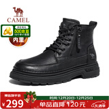 骆驼（CAMEL）百搭厚底抓地复古免系拉链高帮秋冬马丁靴男 G15W342009R 黑色 43