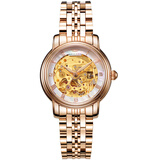 宝茄达（BRIGADA）女士手表机械表防水2026新款名牌镂空自动夜光机械女表情人节送礼 玫壳金色钢带-进口机芯