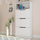 雅美乐 鞋柜门口超薄翻斗简约三门储物收纳入户玄关鞋柜 白色