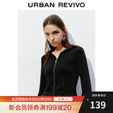 UR2026春季新款女时尚连帽爱心蝴蝶结拉链修身外套UYB150001 黑色 S