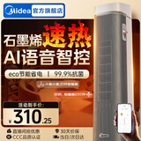 美的（Midea）石墨烯暖风机电热取暖器家用智能遥控电暖气浴室电暖风立式电暖器定时热风机小太阳暖风扇全屋升温 【石墨烯速热 下压式出暖】语音智控
