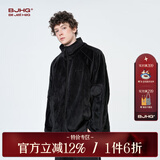 BJHG不计后果美式休闲仿银狐绒外套男春秋款潮牌欧美宽松情侣夹克外套 暗夜黑 2XL 2XL