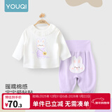 优奇婴儿衣服宝宝纯棉护肚内衣套装春秋新生儿睡衣秋衣秋裤分体两件套 春秋【纯棉】萌萌小兔 80