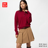 优衣库女装精纺美利奴羊毛POLO领针织衫/通勤478333 15 珊瑚红色 L /160/88A