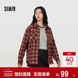 森马（Semir）长袖衬衫女春季中长款oversize翻领落肩格纹女生衬衣101125105007