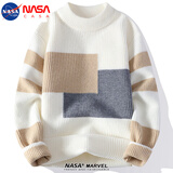 NASA CASA撞色拼接毛衣男冬季新款韩版潮流休闲百搭宽松针织衫 米白色 XL （约120-135斤可穿）