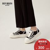 DEEP BREATH深呼吸女鞋松糕帆布绑带饼干鞋休闲小白鞋女AX12226 黑白 37