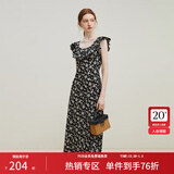 范思蓝恩23FS12695韩系荷叶边减龄连衣裙女夏季新款吊带裙子 黑底碎花 S