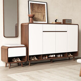 木之构新中式实木大容量鞋柜入户玄关柜家用收纳靠墙一体高级感·包安装 胡桃色+奶油白 100*35*101【三门款】