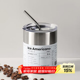 拜杰304不锈钢咖啡杯杯子双层冰霸杯保冷保温马克杯水杯带吸管400ML