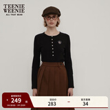 Teenie Weenie小熊秋季正肩修身长袖T恤打底衫白色柔软短款上衣女 黑色 XS (155)