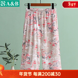 AB内衣睡裤女中老年春夏纯棉居家吸汗宽松透气女士中裤薄款家居裤 红牡丹G790 4XL