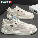 卡帝乐鳄鱼男鞋夏季网面透气鞋子男潮流板鞋男耐磨休闲鞋男 1195X 米色 39