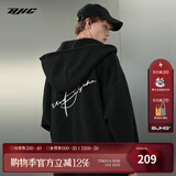 BJHG不计后果春秋简约刺绣加绒开衫连帽卫衣男潮牌欧美风宽松情侣外套 黑色 XL