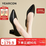意尔康女鞋粗跟时装鞋浅口套脚高跟鞋工作女单鞋春秋 26906W黑色38
