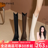 达芙妮厚底V口长筒靴女2025秋冬爆款女靴高筒靴显瘦百搭增高骑士靴子女 黑色 39