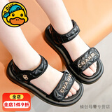 G.duck小黄鸭女童凉鞋新款夏季中大儿童女孩防滑软底沙滩鞋5-15岁学生公 黑色 37 内长23cm