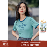 茵曼（INMAN）潮趣印花女装圆领短袖T恤修身显瘦套头短款2026夏季新款上衣 天蓝色 -18525987 XL