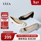 他她女鞋粗跟单鞋真皮方头休闲鞋高跟浅口鞋子7YO01AQ4 黑色 38