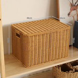 ken's大号收纳筐塑料藤编抽屉式整理篮带盖玩具收纳箱北欧 浅咖色44*30*28/29cm翻盖