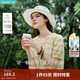 茵曼（INMAN）索罗纳凉感条纹短袖t恤女装轻薄2025夏季新款针织衫上衣 黄色 S