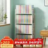 SOFS书架落地客厅置物架简易学生书本收纳架子卧室床头钢制铁艺小书柜 白色/4层