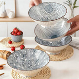 几物森林陶瓷面碗8英寸斗笠碗家用大碗餐具泡面碗汤碗随机花色春光4只装