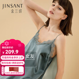 金三塔商场同款真丝睡衣女100%桑蚕蕾丝花边v领真丝吊带裙睡裙七夕礼物 雾霾兰9330 M