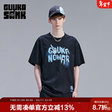 古由卡（GUUKA）xSANK嘻哈潮牌t恤男士短袖夏季情侣装明星同款休闲宽松五分半截袖 黑色 F7062 2XL