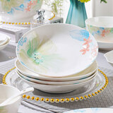 洁雅杰陶瓷盘子7英寸轻奢高温烧制陶瓷家用汤盘装菜盘套装 4只 清风花语