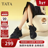 他她TATA泡泡奶油白色老爹鞋女增高休闲鞋厚底 黑色（绒里） 40